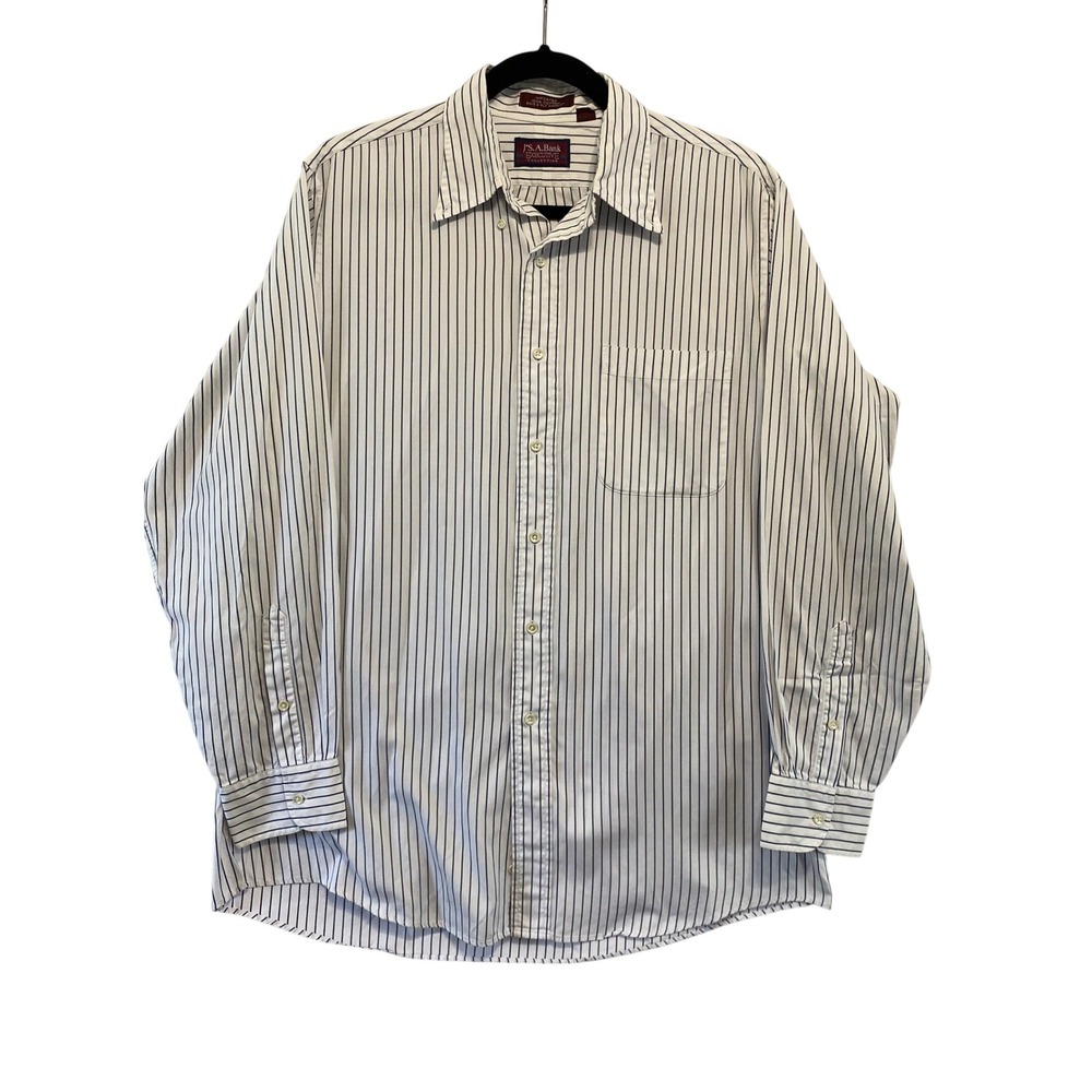 Jos. A. Bank Button Down Dress Shirt Men 16-34 White Blue Striped Pinpoint Cotto